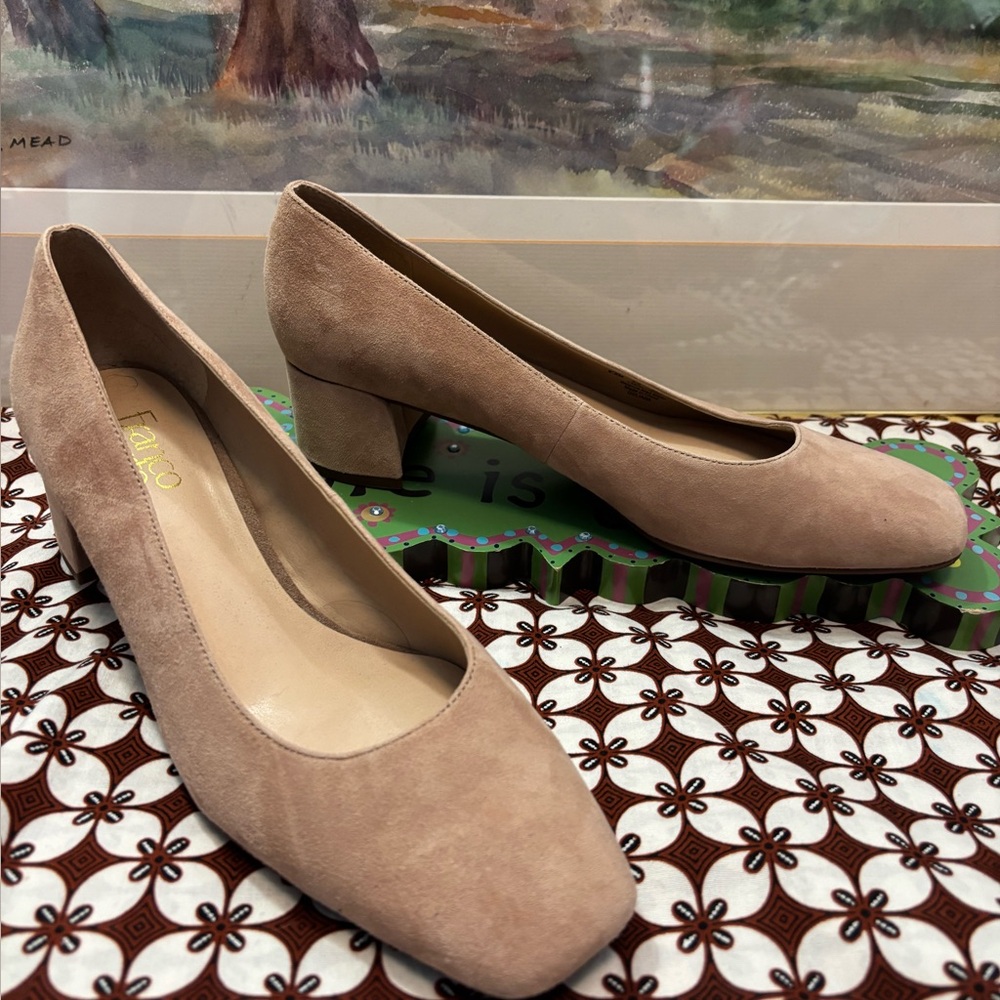 Franco Sarto Taupe Suede Block Heels
